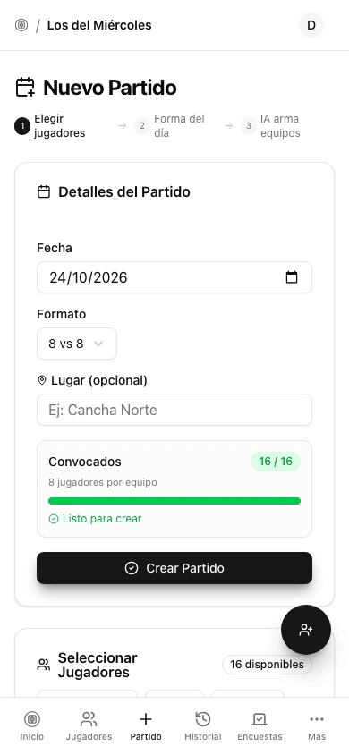 Partidito on a mobile viewport
